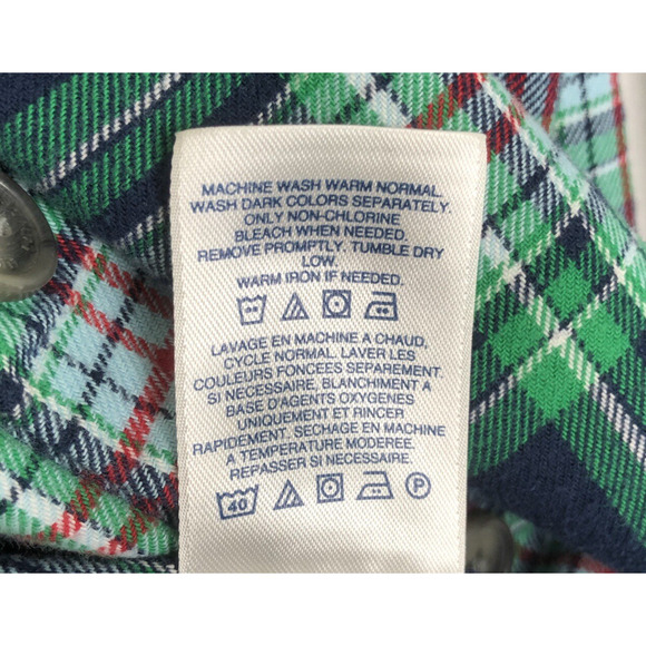 LANDS END‎ Flannel Pajamas Men's Sz L Blue Green Plaid 100% Cotton Button Up Set - Picture 6 of 16